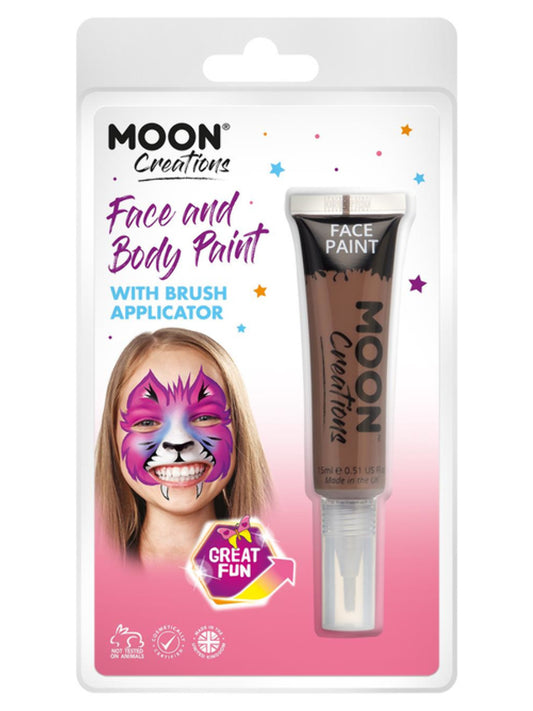 Moon Creations Face & Body Paints, Brown, with Brush Applicator, 15ml Clamshell