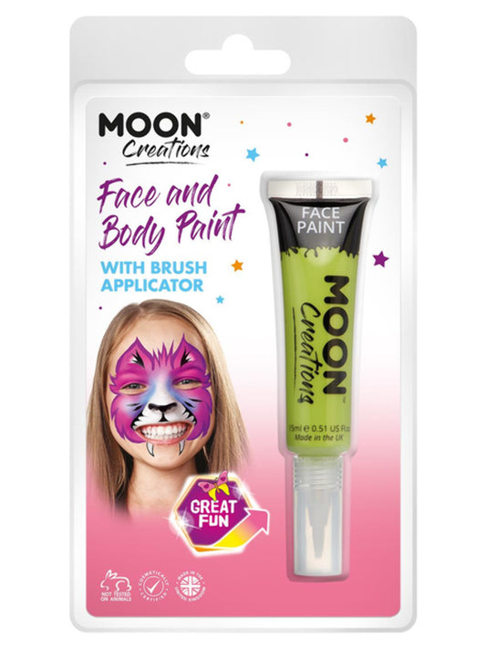 Moon Creations Face & Body Paints, Lime Green, with Brush Applicator, 15ml Clamshell