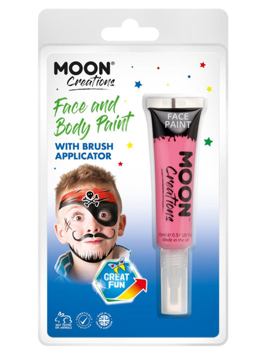 Moon Creations Face & Body Paints, Hot Pink, with Brush Applicator, 15ml Clamshell