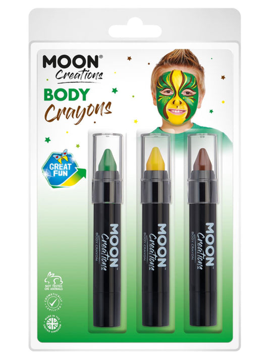 Moon Creations Body Crayons, 3.2g Clamshell, Jungle - Yellow, Green, Brown