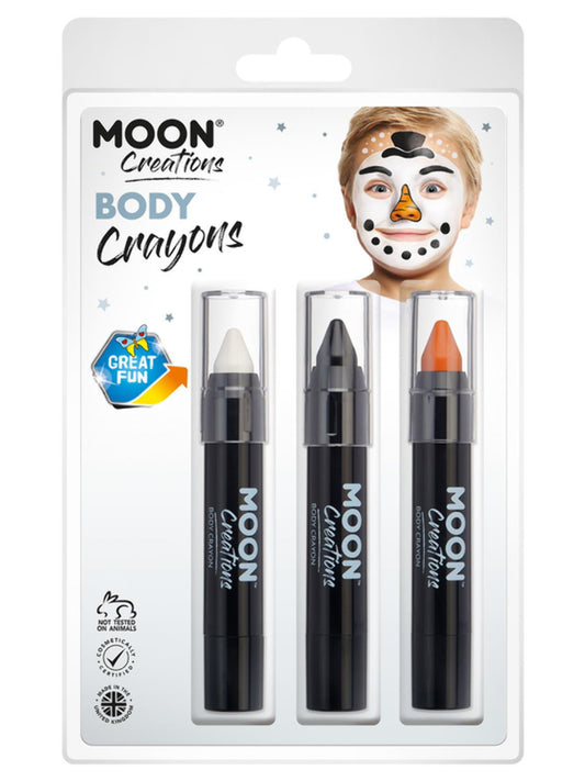 Moon Creations Body Crayons, 3.2g Clamshell, Snowman - White, Black, Orange