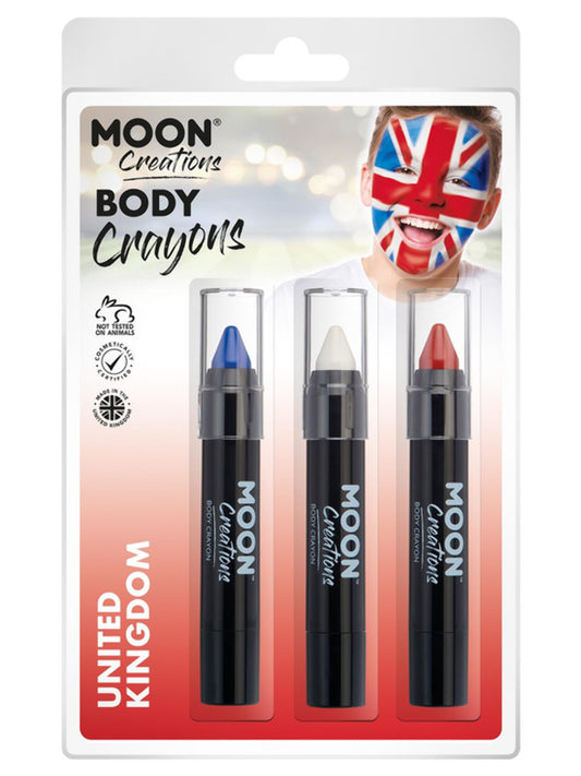 Moon Creations Body Crayons, 3.2g Clamshell, UK - Dark Blue, White, Red
