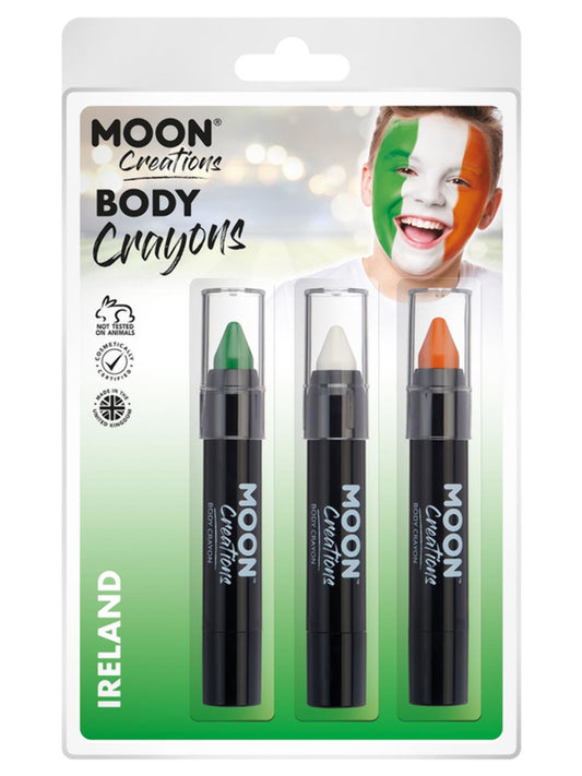 Moon Creations Body Crayons, 3.2g Clamshell, Ireland - Green, White, Orange