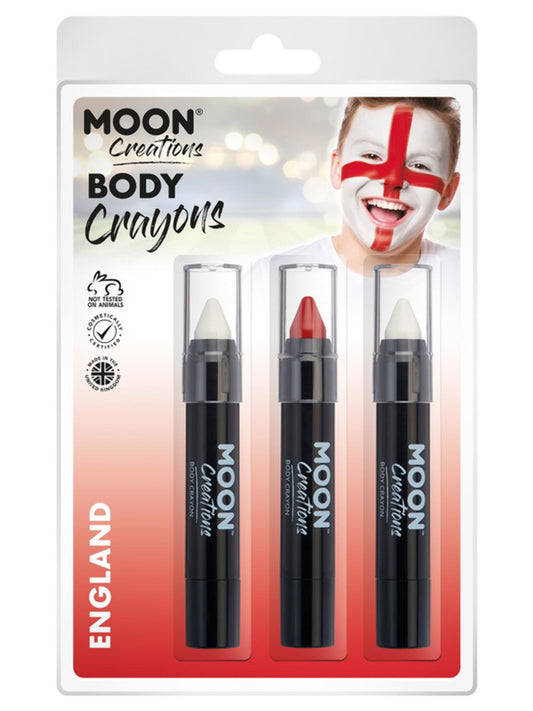 Moon Creations Body Crayons, 3.2g Clamshell, England - White, Red, White