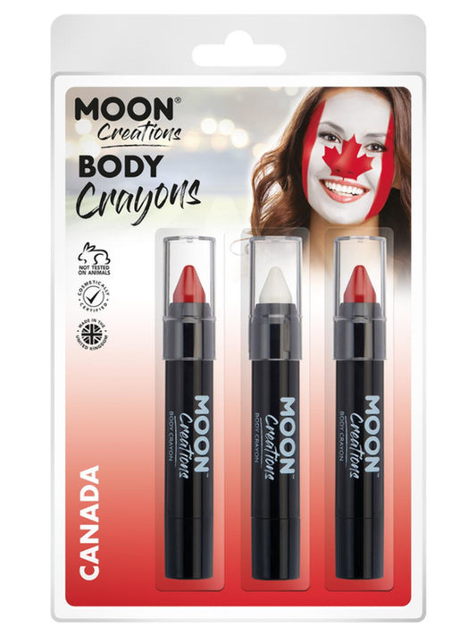 Moon Creations Body Crayons, 3.2g Clamshell, Canada - Red, White, Red