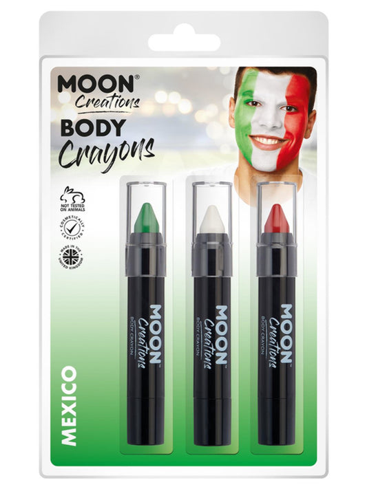 Moon Creations Body Crayons, 3.2g Clamshell, Mexico - Green, White, Red