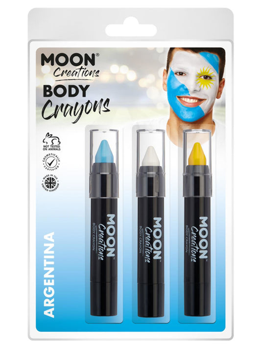 Moon Creations Body Crayons, 3.2g Clamshell, Argentina - Blue, White, Yellow