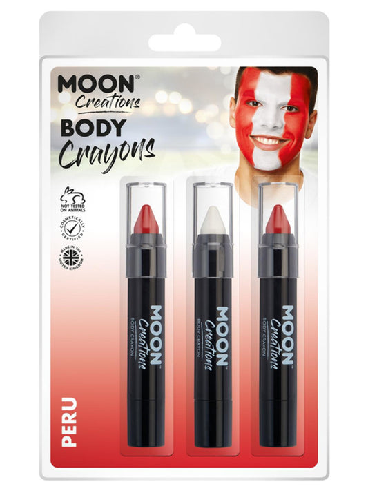 Moon Creations Body Crayons, 3.2g Clamshell, Peru - Red, White, Green