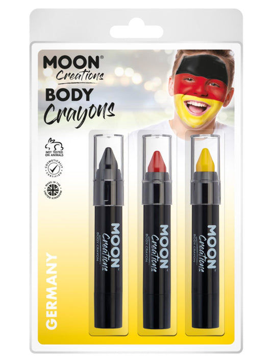 Moon Creations Body Crayons, 3.2g Clamshell, Germany - Black, Red, Yellow