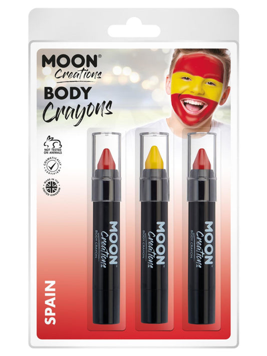 Moon Creations Body Crayons, 3.2g Clamshell, Spain - Red, Yellow, Red