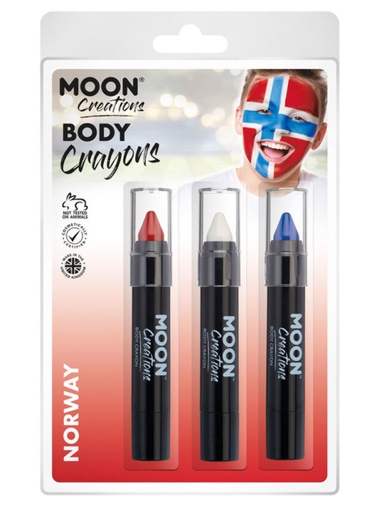 Moon Creations Body Crayons, 3.2g Clamshell, Norway - Red, White, Dark Blue