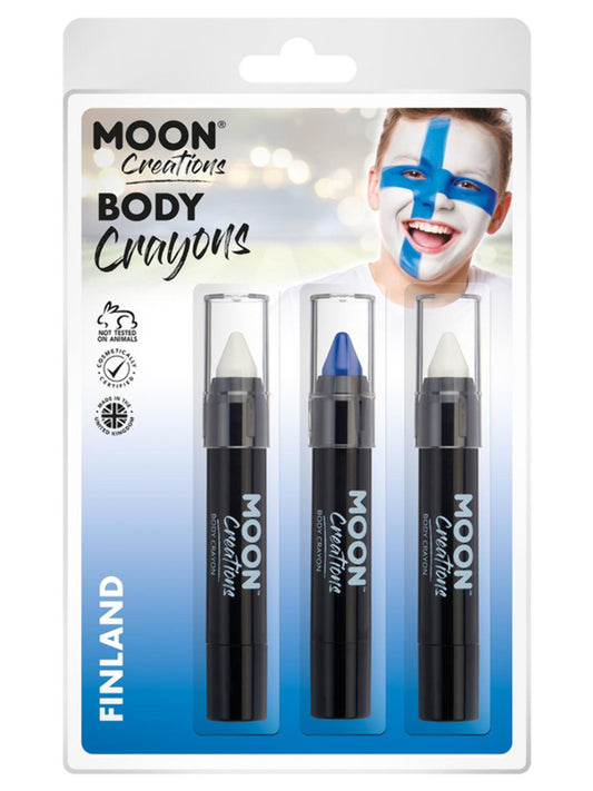 Moon Creations Body Crayons, 3.2g Clamshell, Finland - White, Dark Blue, White