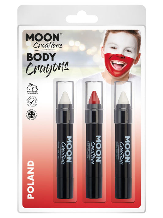 Moon Creations Body Crayons, 3.2g Clamshell, Poland - White, Red, White