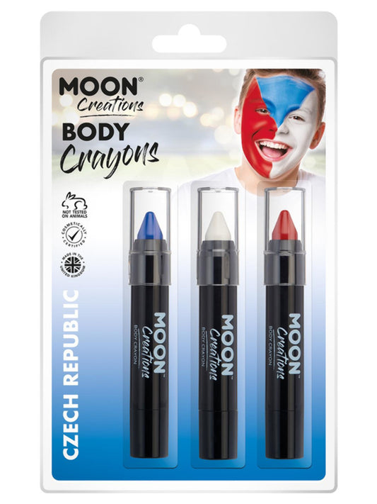 Moon Creations Body Crayons, 3.2g Clamshell, Czech Republic - Blue, White, Red