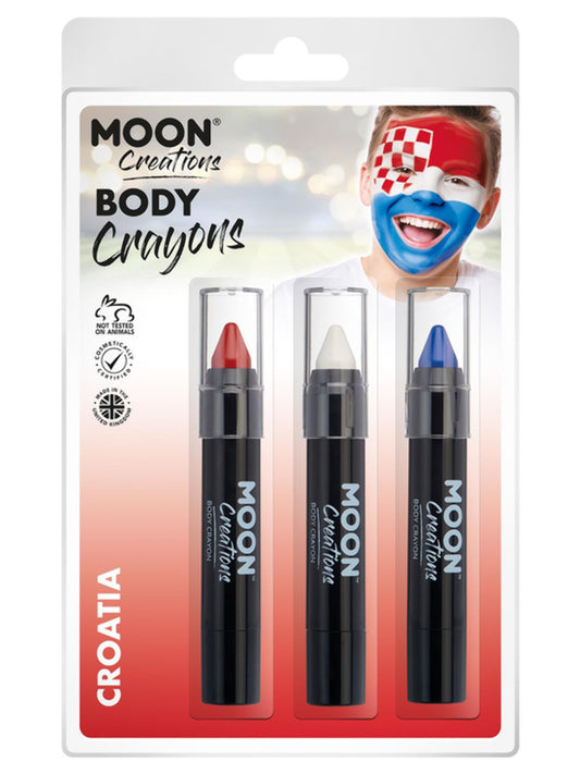 Moon Creations Body Crayons, 3.2g Clamshell, Croatia - Red, White, Dark Blue