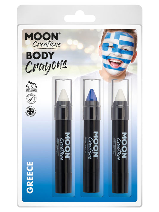 Moon Creations Body Crayons, 3.2g Clamshell, Greece - White, Dark Blue, White