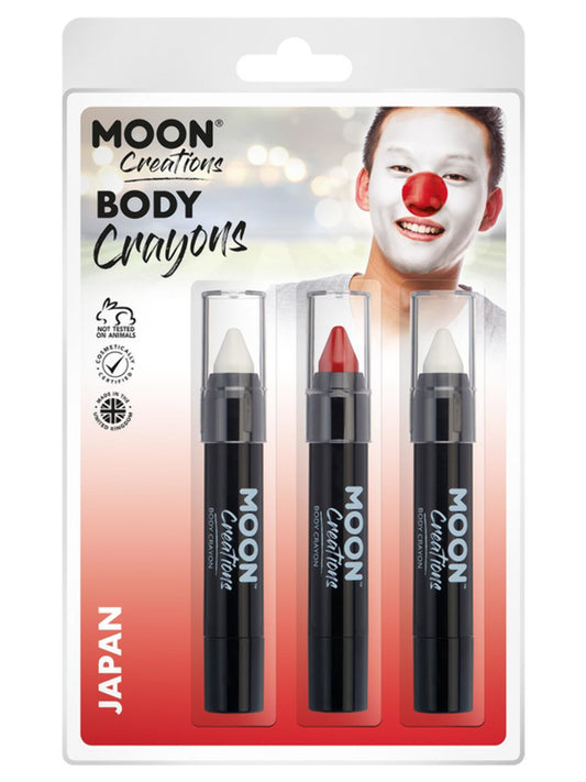 Moon Creations Body Crayons, 3.2g Clamshell, Japan - White, Red, White
