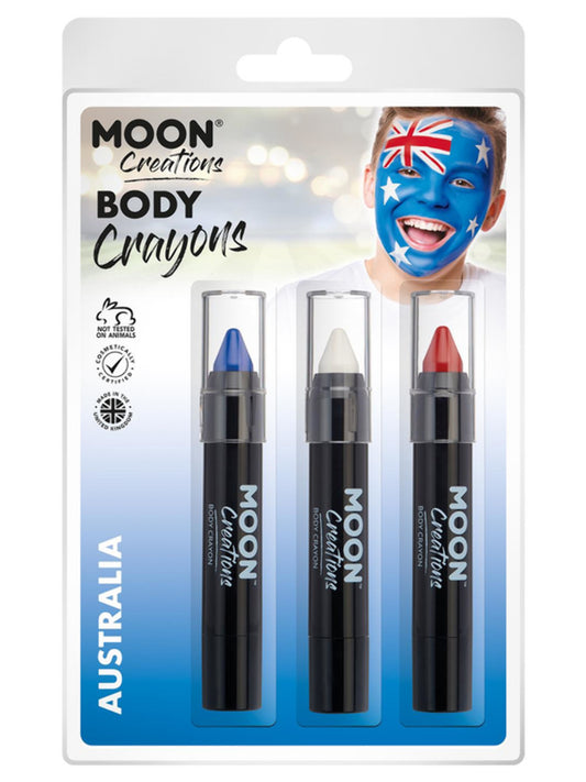 Moon Creations Body Crayons, 3.2g Clamshell, Australia - Dark Blue, White, Red