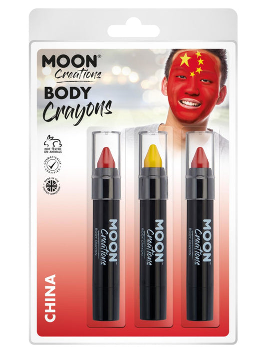 Moon Creations Body Crayons, 3.2g Clamshell, China - Red, Red, Yellow