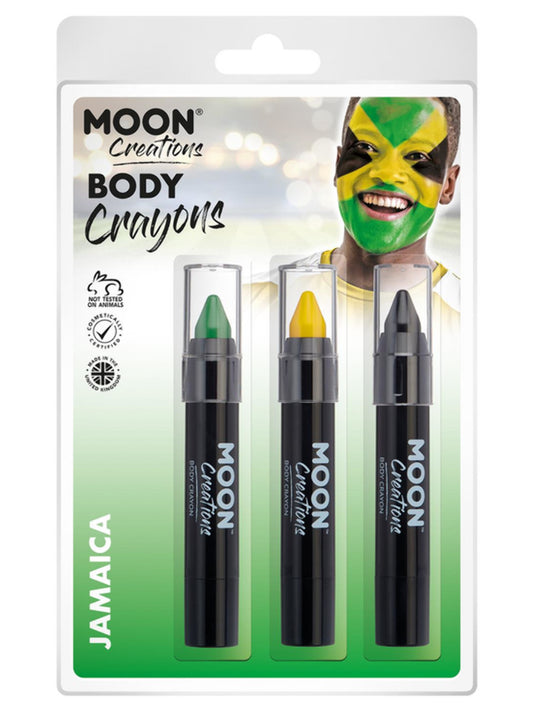 Moon Creations Body Crayons, 3.2g Clamshell, Jamaica - Black, Green, Yellow