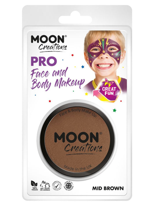 Moon Creations Pro Face Paint Cake Pot, Mid Brown, 36g Clamshell