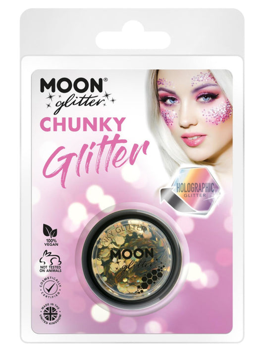 Moon Glitter Holographic Chunky Glitter, Gold, Clamshell, 3g