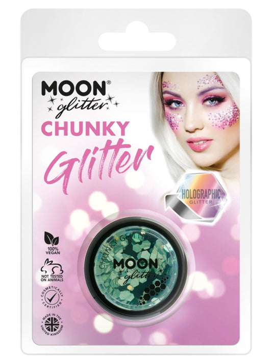 Moon Glitter Holographic Chunky Glitter, Green, Clamshell, 3g