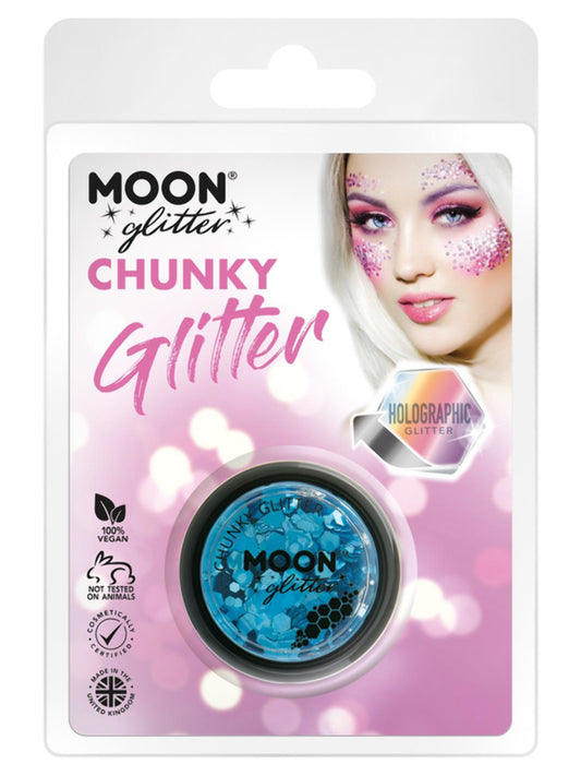 Moon Glitter Holographic Chunky Glitter, Blue, Clamshell, 3g