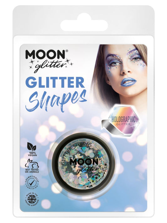 Moon Glitter Holographic Glitter Shapes, Silver, Clamshell, 3g