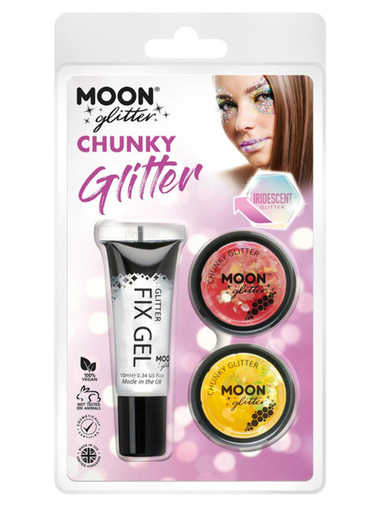 Moon Glitter Iridescent Chunky Glitter, Clamshell, 3g - Fix Gel, Cherry, Yellow