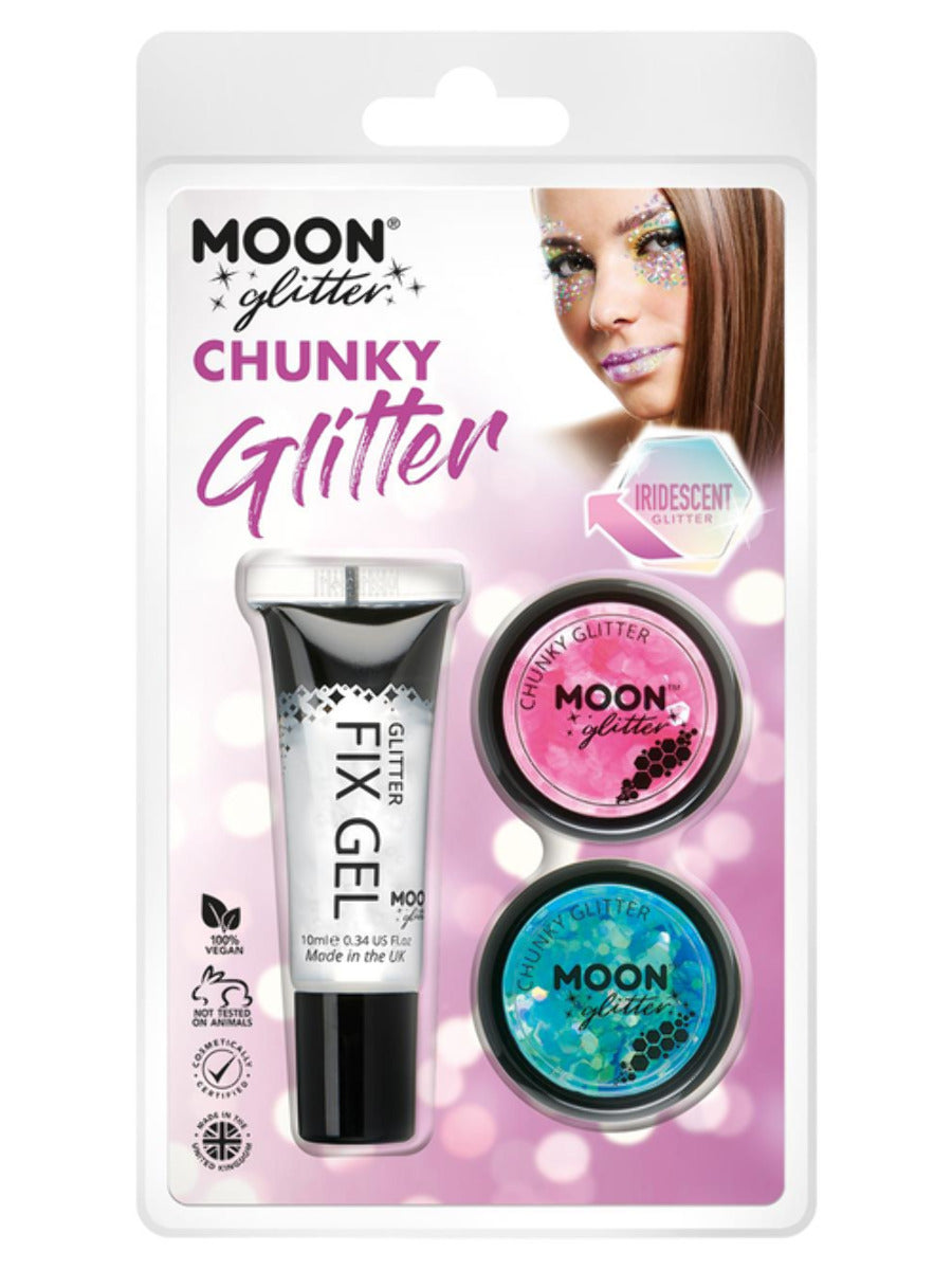 Moon Glitter Iridescent  Chunky Glitter, Clamshell, 3g - Fix Gel, Pink, Blue