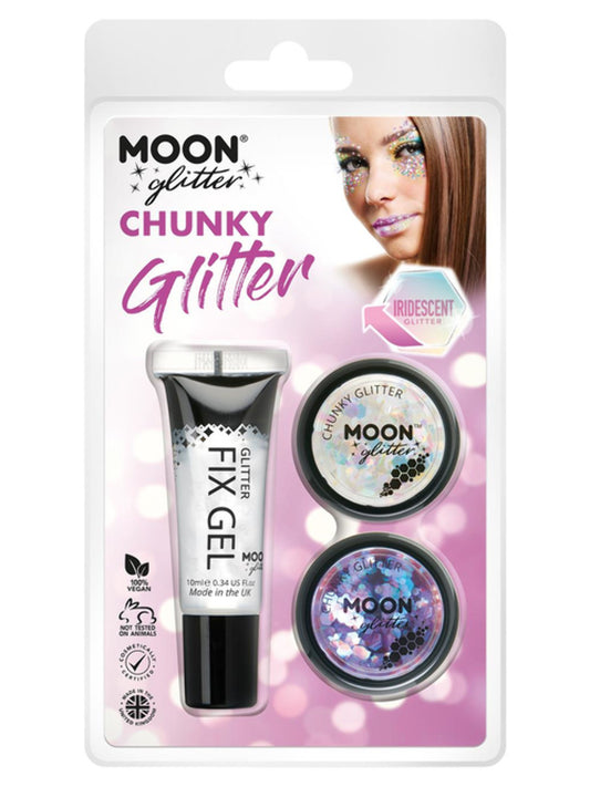 Moon Glitter Iridescent Chunky Glitter, Clamshell, 3g - Fix Gel, White, Purple