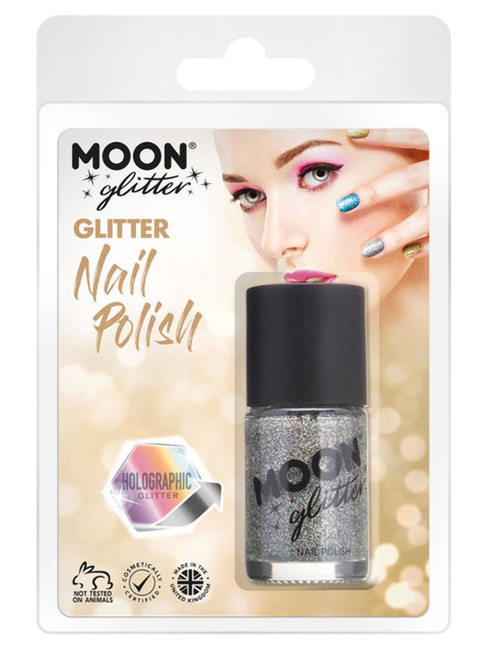 Moon Glitter Holographic Nail Polish, Silver, Clamshell, 14ml