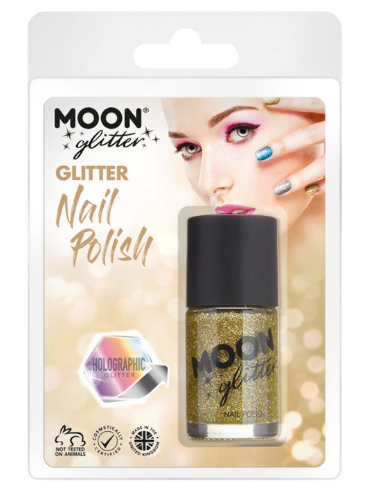Moon Glitter Holographic Nail Polish, Gold, Clamshell, 14ml