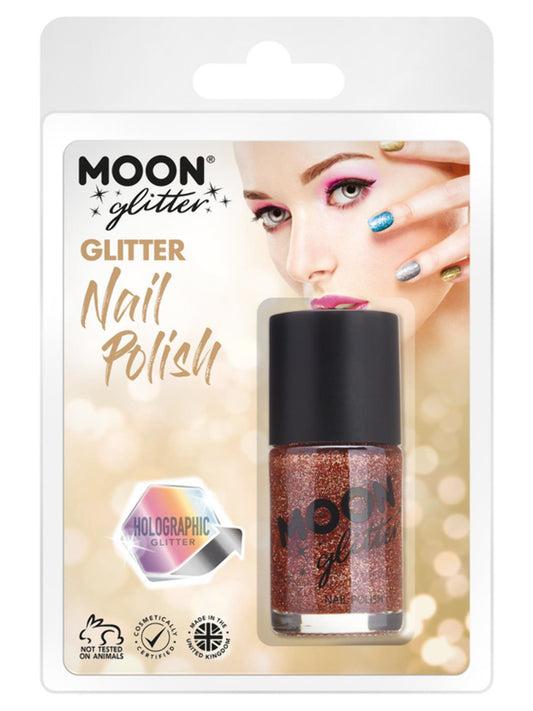 Moon Glitter Holographic Nail Polish, Rose Gold, Clamshell, 14ml