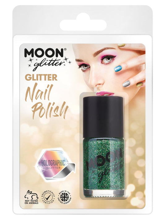 Moon Glitter Holographic Nail Polish, Green, Clamshell, 14ml