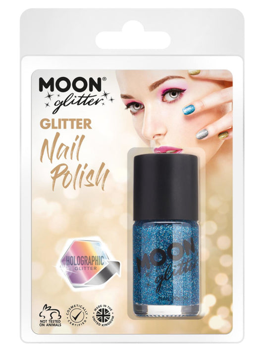 Moon Glitter Holographic Nail Polish, Blue, Clamshell, 14ml