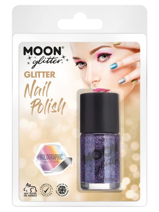 Moon Glitter Holographic Nail Polish, Purple, Clamshell, 14ml