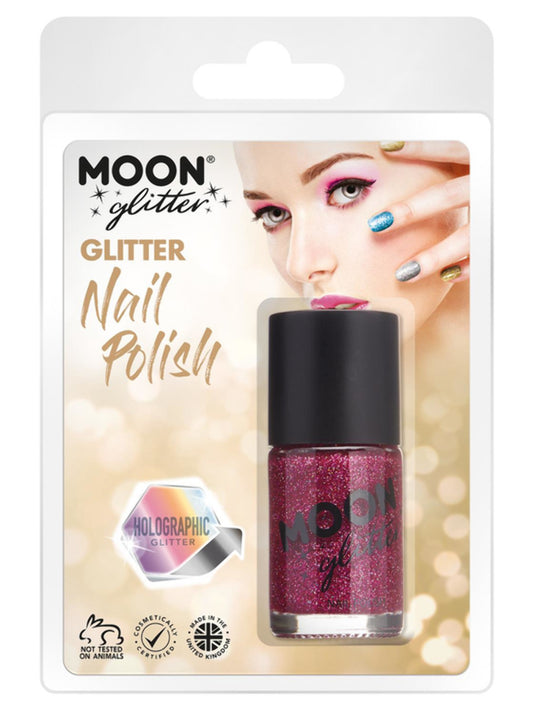 Moon Glitter Holographic Nail Polish, Fuchsia, Clamshell, 14ml