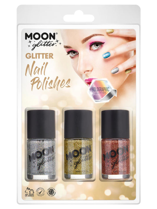 Moon Glitter Holographic Nail Polish, Clamshell, 14ml - Silver, Gold, Rose Gold