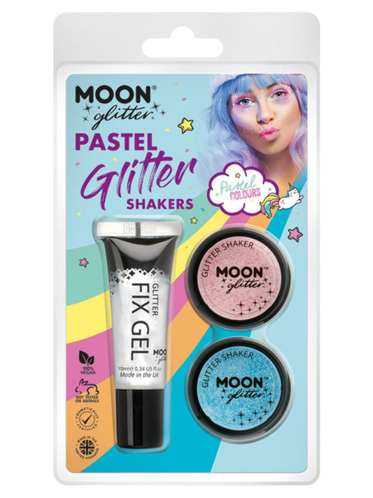 Moon Glitter Pastel Glitter Shakers, Clamshell, 5g - Fix Gel, Baby Pink, Baby Blue