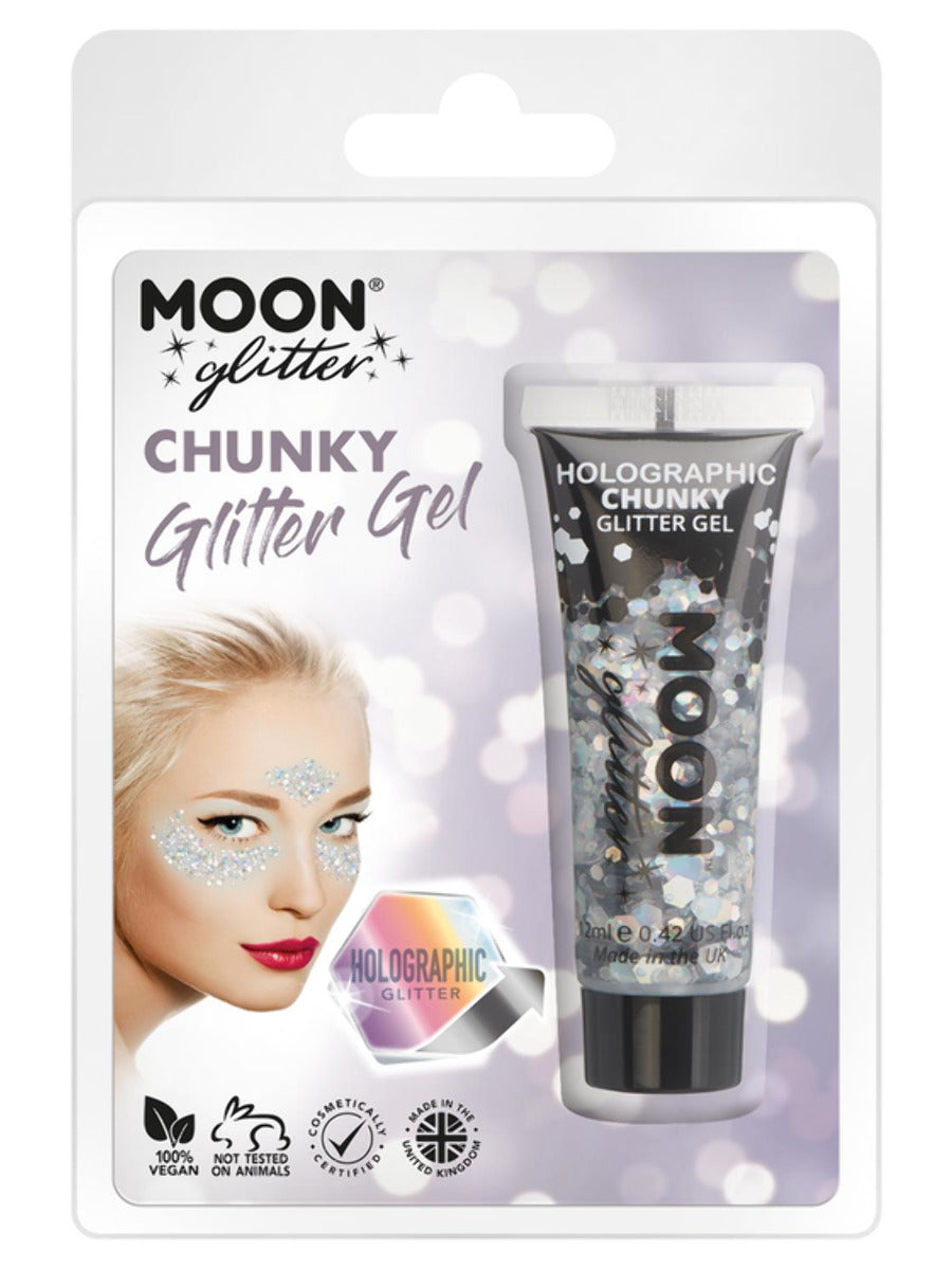 Moon Glitter Holographic Chunky Glitter Gel, Silver, Clamshell, 12ml