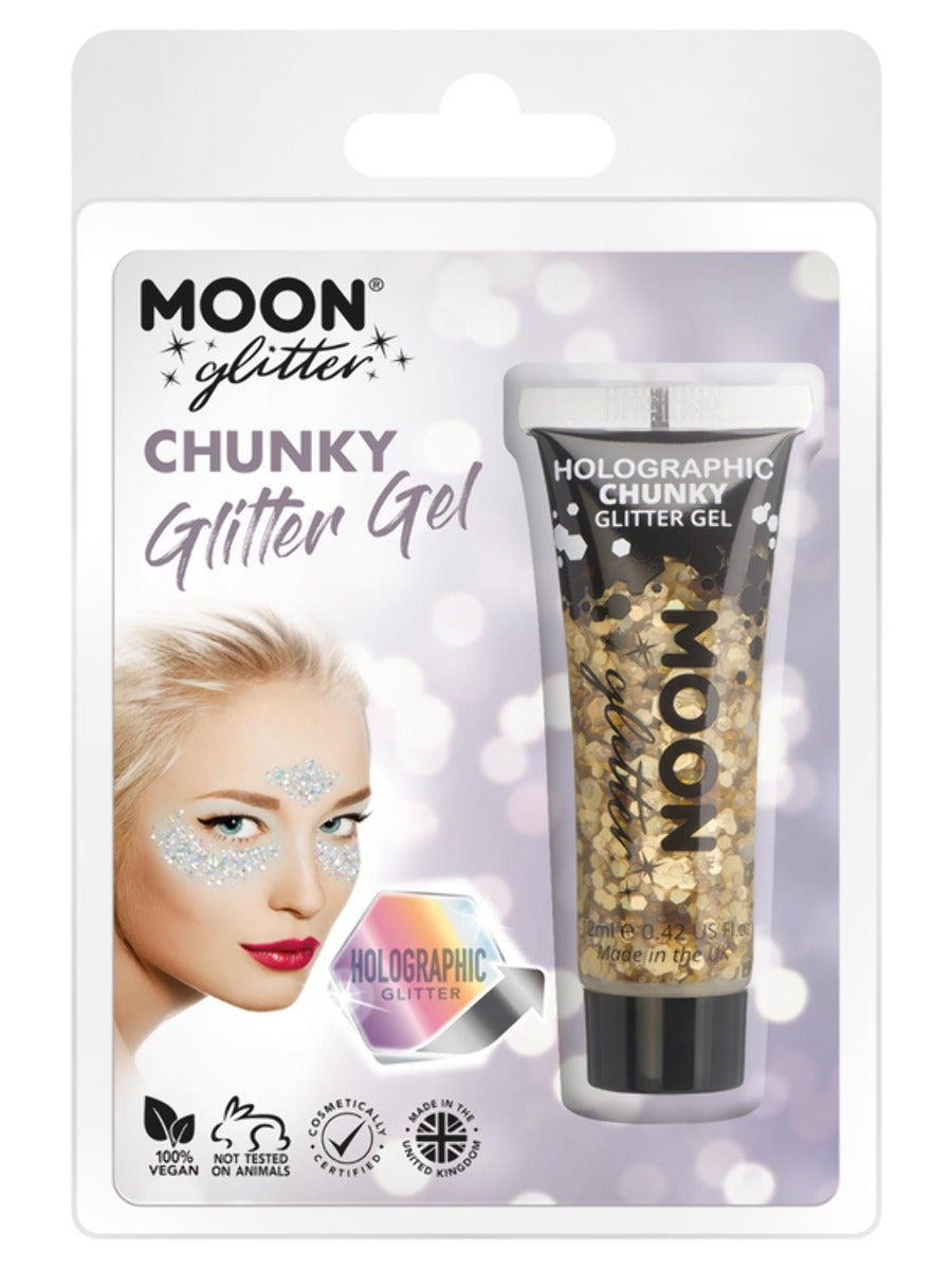 Moon Glitter Holographic Chunky Glitter Gel, Gold, Clamshell, 12ml