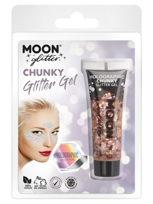 Moon Glitter Holographic Chunky Glitter Gel, Rose Gold, Clamshell, 12ml