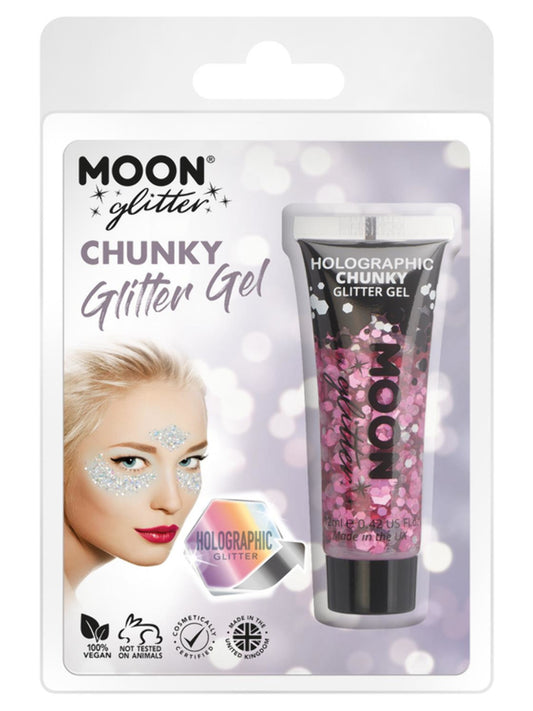 Moon Glitter Holographic Chunky Glitter Gel, Pink, Clamshell, 12ml