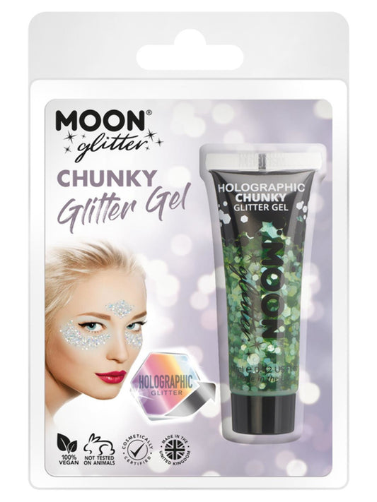 Moon Glitter Holographic Chunky Glitter Gel, Green, Clamshell, 12ml