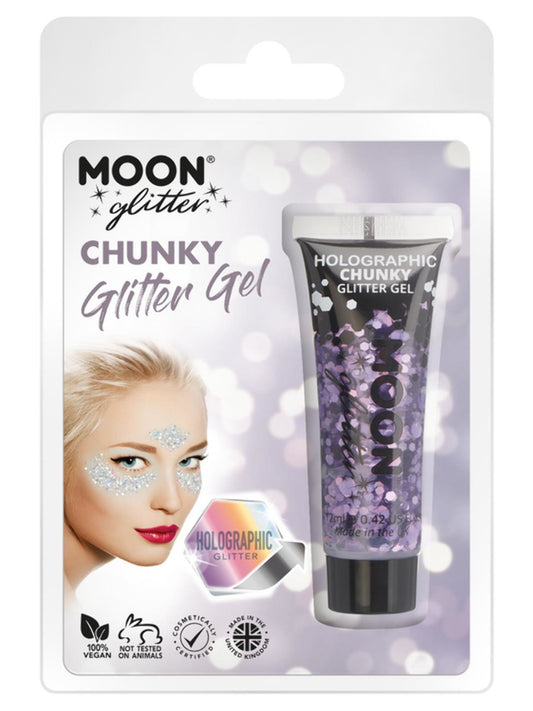 Moon Glitter Holographic Chunky Glitter Gel, Purple, Clamshell, 12ml