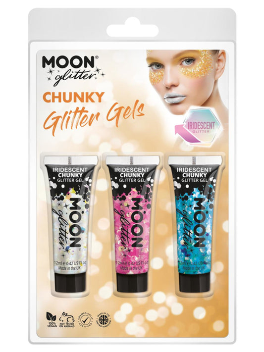 Moon Glitter Iridescent Chunky Glitter Gel, Clamshell, 12ml- White, Pink, Blue