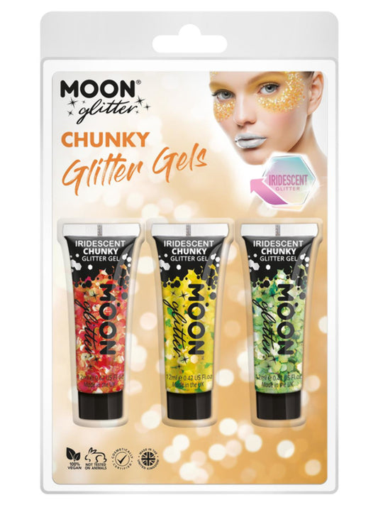 Moon Glitter Iridescent Chunky Glitter Gel, Clamshell, 12ml - Cherry, Yellow, Green