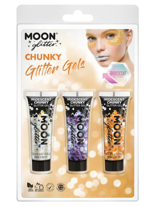 Moon Glitter Iridescent Chunky Glitter Gel, Clamshell, 12ml - White, Purple, Orange